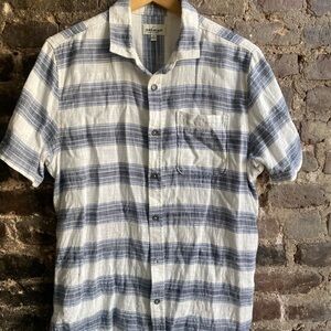 JEREMIAH Mens M Short Sleeve Button Up Shirt Blue White Stripe Casual Cotton